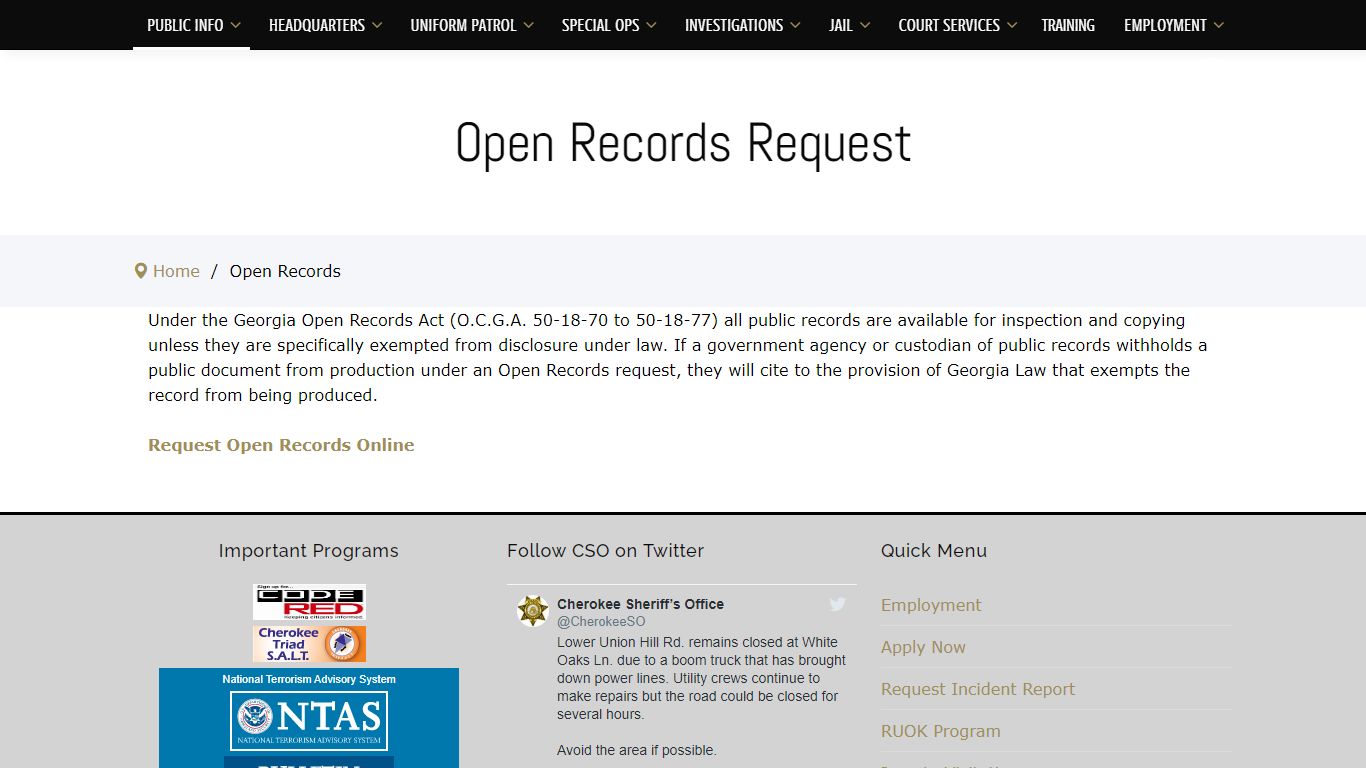 Open Records – Cherokee Sheriffs Office